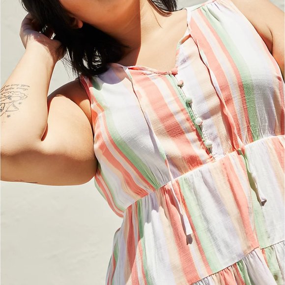 Torrid Size 2X 18-20 Tiered Tank - Textured Stretch Rayon Multi Stripe - Picture 2 of 5